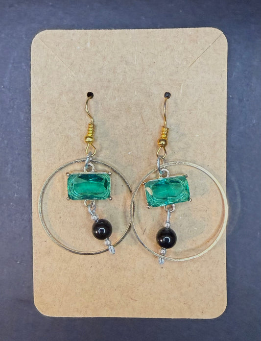 Green and Circle Earrings