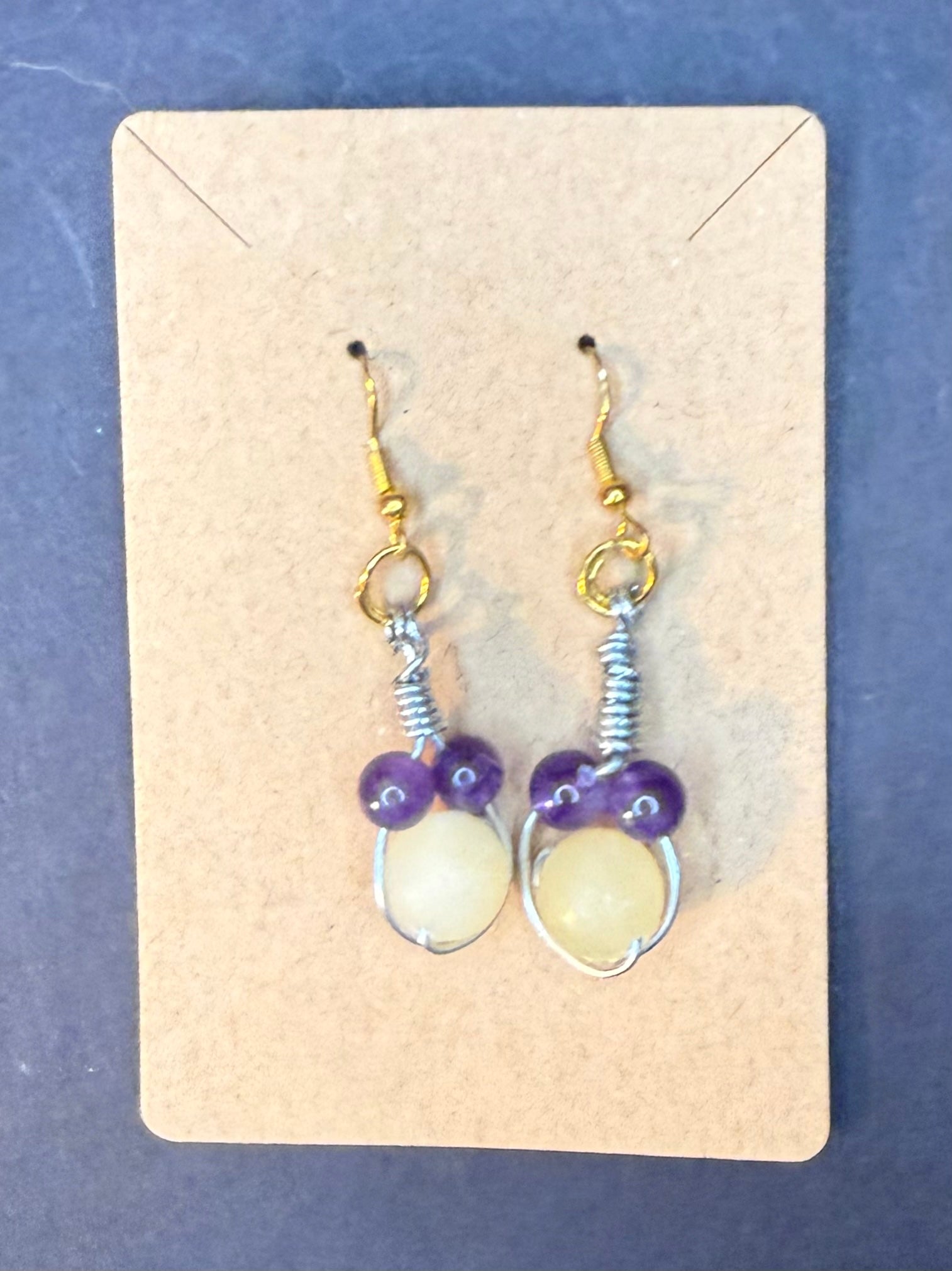 Purple and White Drop Earrings